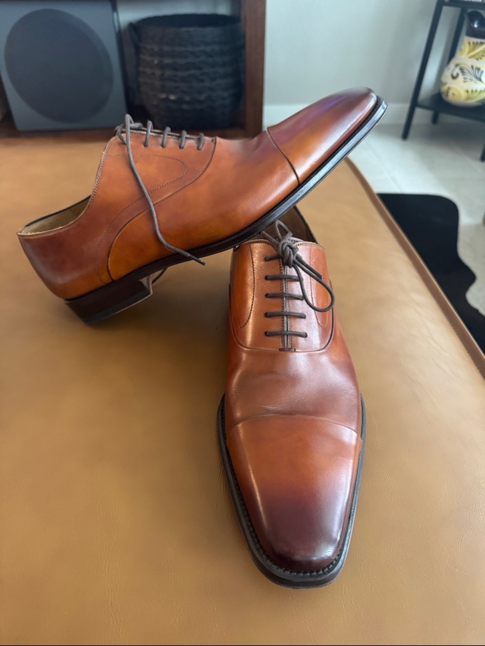 Magnanni Burnished Cognac Brown Cap-Toe Oxfords